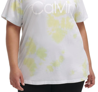 Calvin Klein Women's Stretch Short Sleeve V Neck T-Shirt Yellow Size 2X