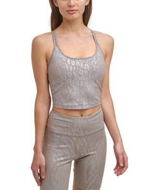 Calvin Klein Women's Performance Printed Strappy Back Tank Top Brown Size Large