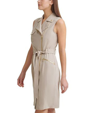 Calvin Klein Women's Moto Sheath Dress Brown Size 14