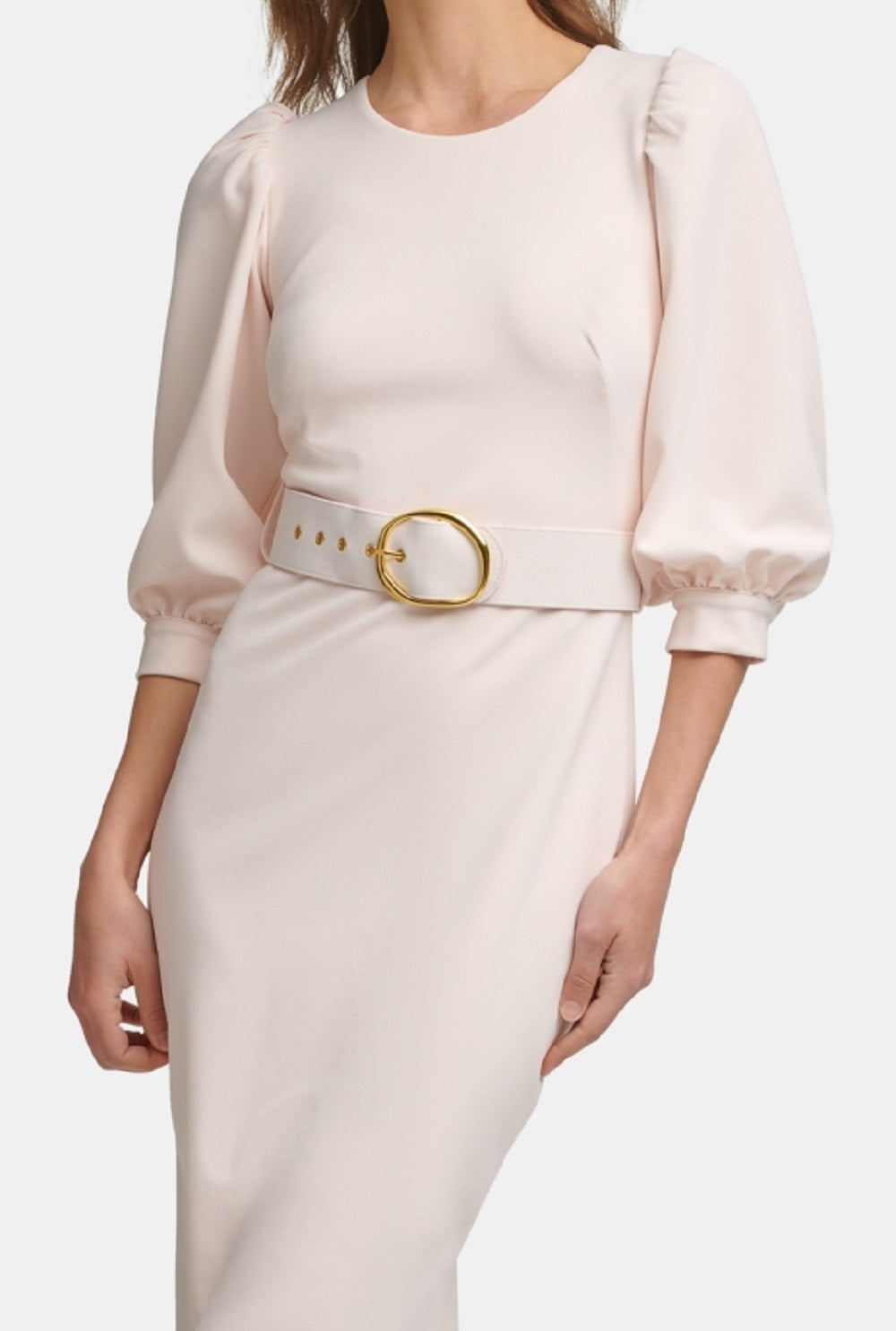 Calvin Klein Women's Balloon Sleeve Belted Sheath Dress Pink Size 16