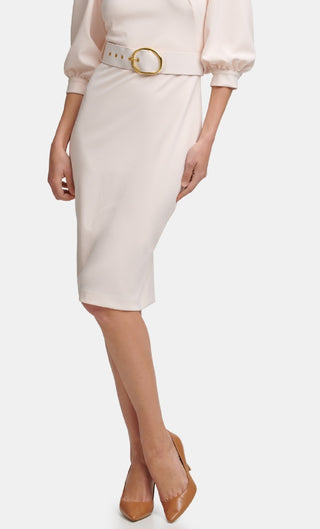 Calvin Klein Women's Balloon Sleeve Belted Sheath Dress Pink Size 4