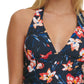 Tommy Hilfiger Women's Floral Removable Cups Tie Shirred Deep V Neck Halter Tankini Swimsuit Top Blue Size Medium