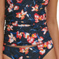 Tommy Hilfiger Women's Floral Removable Cups Tie Shirred Deep V Neck Halter Tankini Swimsuit Top Blue Size Medium
