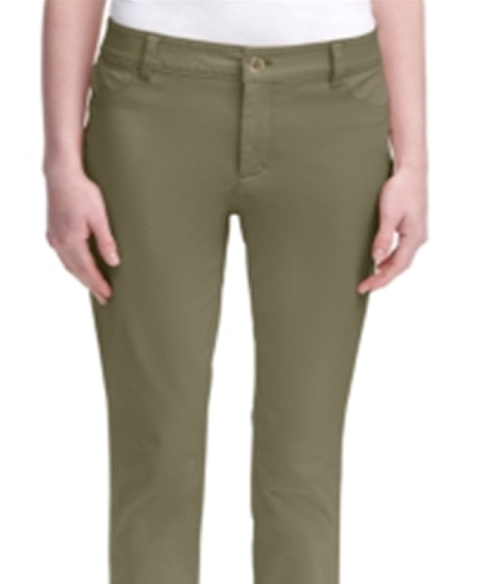 Calvin Klein Women's Stretch Zippered Pocketed Mid Rise Slim Straight Leg Pants Green Size 12