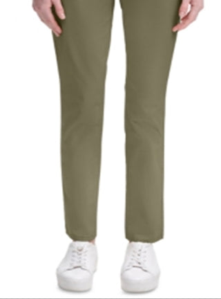 Calvin Klein Women's Stretch Zippered Pocketed Mid Rise Slim Straight Leg Pants Green Size 12