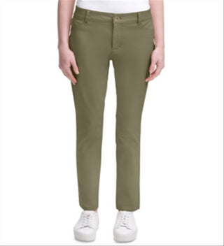Calvin Klein Women's Stretch Zippered Pocketed Mid Rise Slim Straight Leg Pants Green Size 12