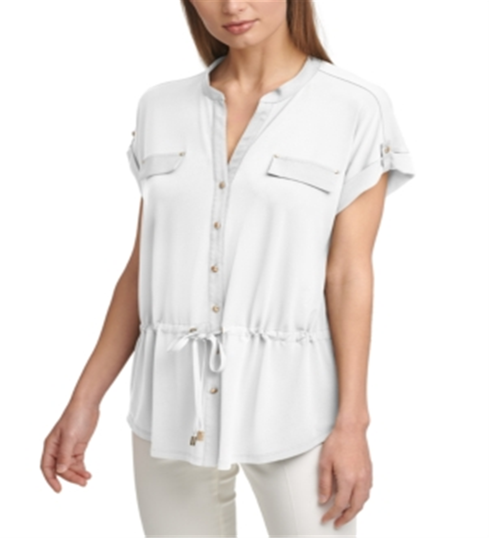 Calvin Klein Women's Contrast Trim Button Front Top White Size X-Large