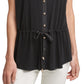 Calvin Klein Women's Short Sleeve Cinched Waist Button Front Top Black Size Small