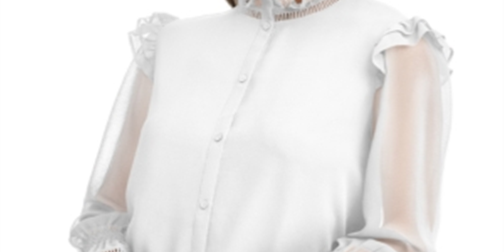 Calvin Klein Women's Chiffon Ruffle Top White Size Large