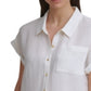 Calvin Klein Women's Short Sleeve Button Linen Shirt White Size Medium