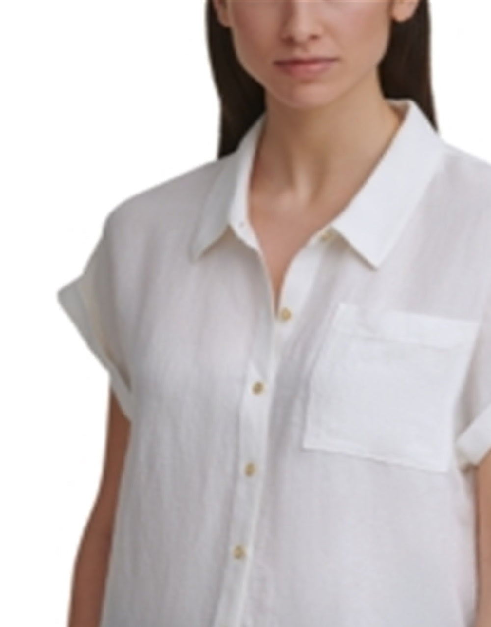 Calvin Klein Women's Short Sleeve Button Linen Shirt White Size Medium