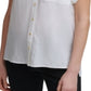 Calvin Klein Women's Short Sleeve Button Linen Shirt White Size Medium