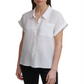 Calvin Klein Women's Short Sleeve Button Linen Shirt White Size Medium
