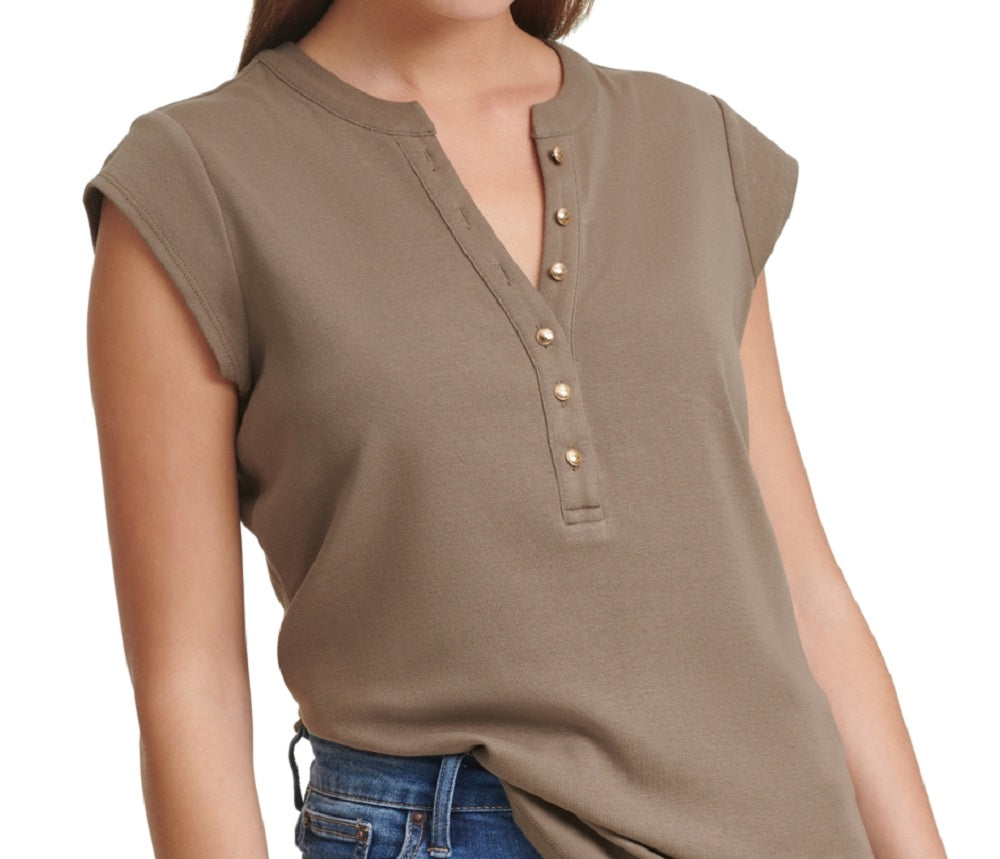 Calvin Klein Women's Cap Sleeve Henley Green Size X-Large