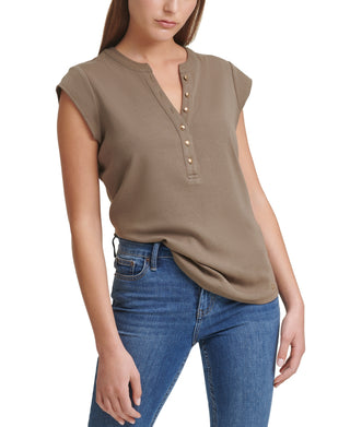 Calvin Klein Women's Cap Sleeve Henley Green Size Medium