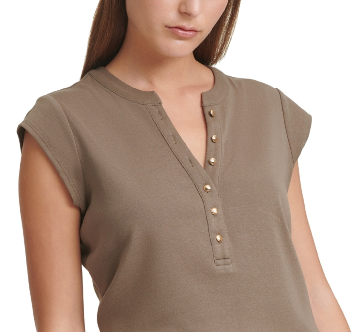 Calvin Klein Women's Cap Sleeve Henley Green Size Small
