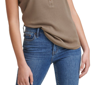 Calvin Klein Women's Cap Sleeve Henley Green Size Small