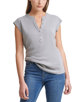 Calvin Klein Women's Cap Sleeve Henley Gray Size X-Small
