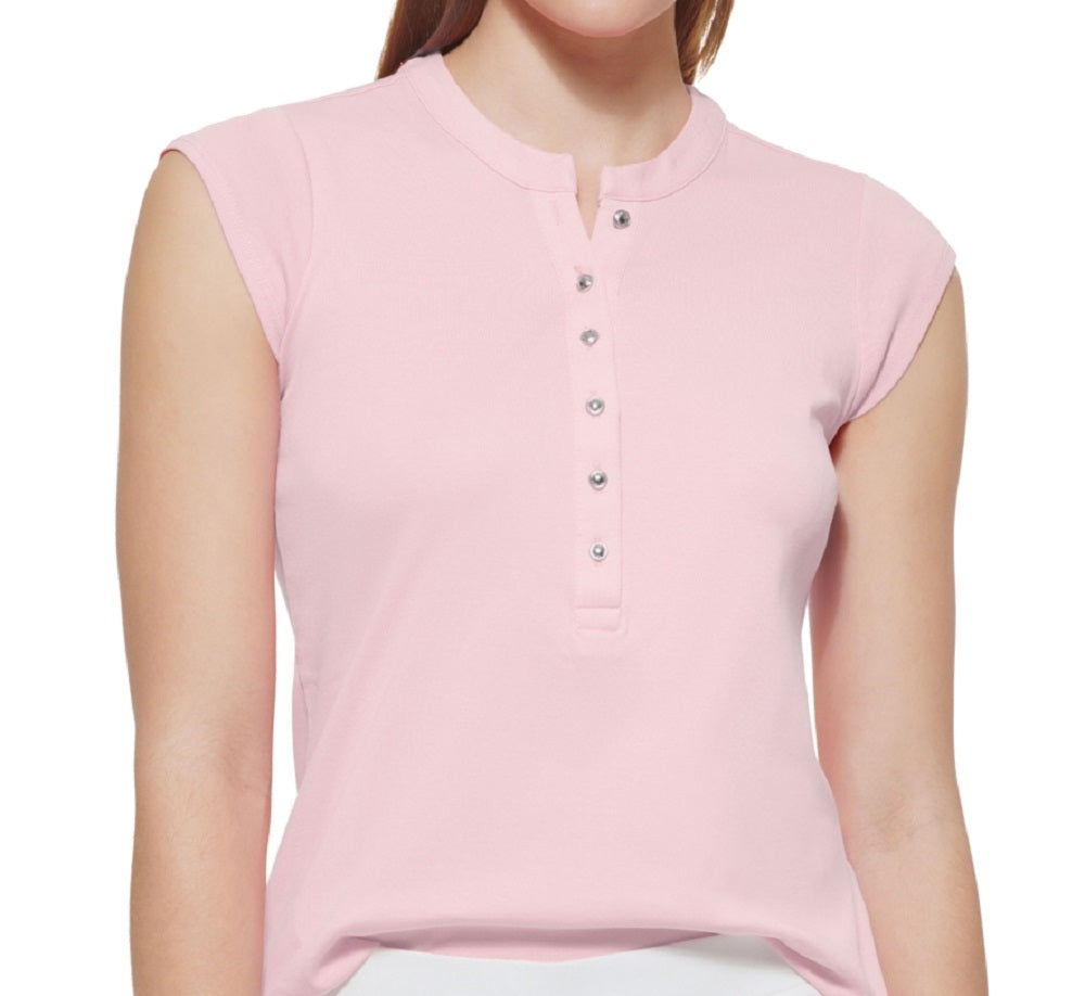 Calvin Klein Women's Cap Sleeve Henley Pink Size X-Large