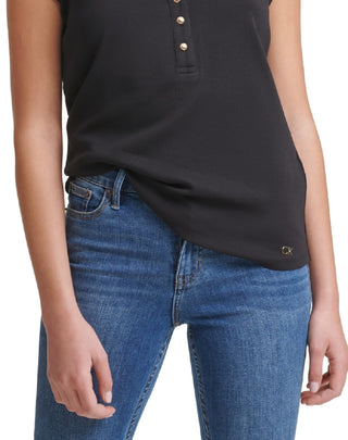 Calvin Klein Women's Cap Sleeve Henley Black Size Medium