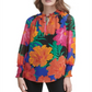 Calvin Klein Women's Printed Tie Neck Top Black Size Large