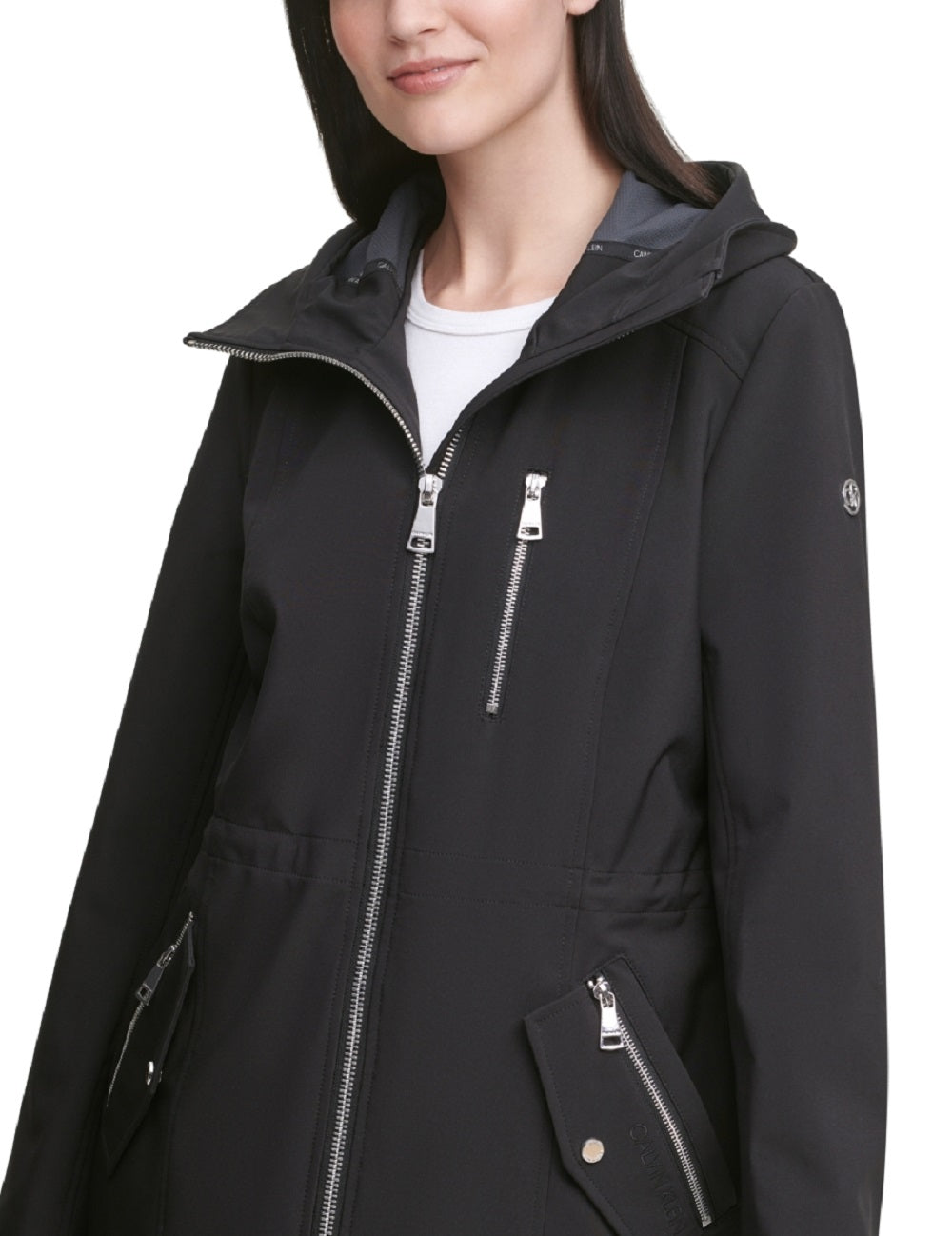 Calvin Klein Women's Hooded Anorak Raincoat Black Size X-Small