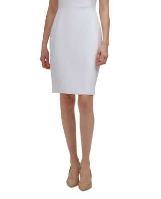 Calvin Klein Women's Stretch Zippered Fitted Sleeveless Tie Neck Above the Knee Formal Dress White Size 12