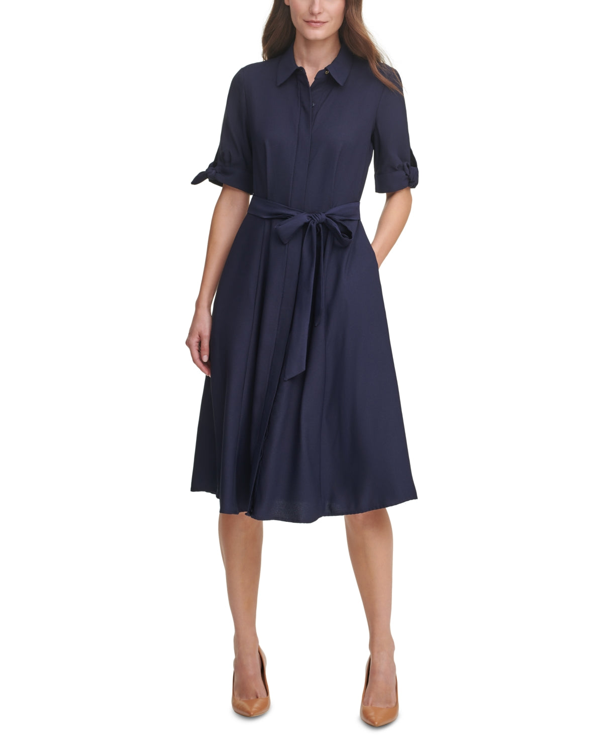 Calvin Klein Women's Solid Midi Shirtdress Blue Size 10