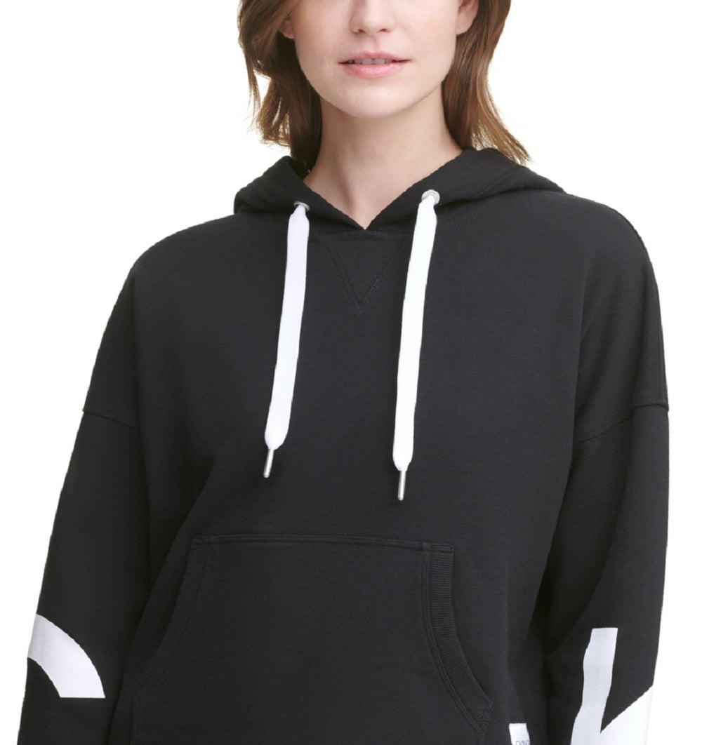 Calvin Klein Women's Jumbo Logo Fleece Hoodie Black Size Medium