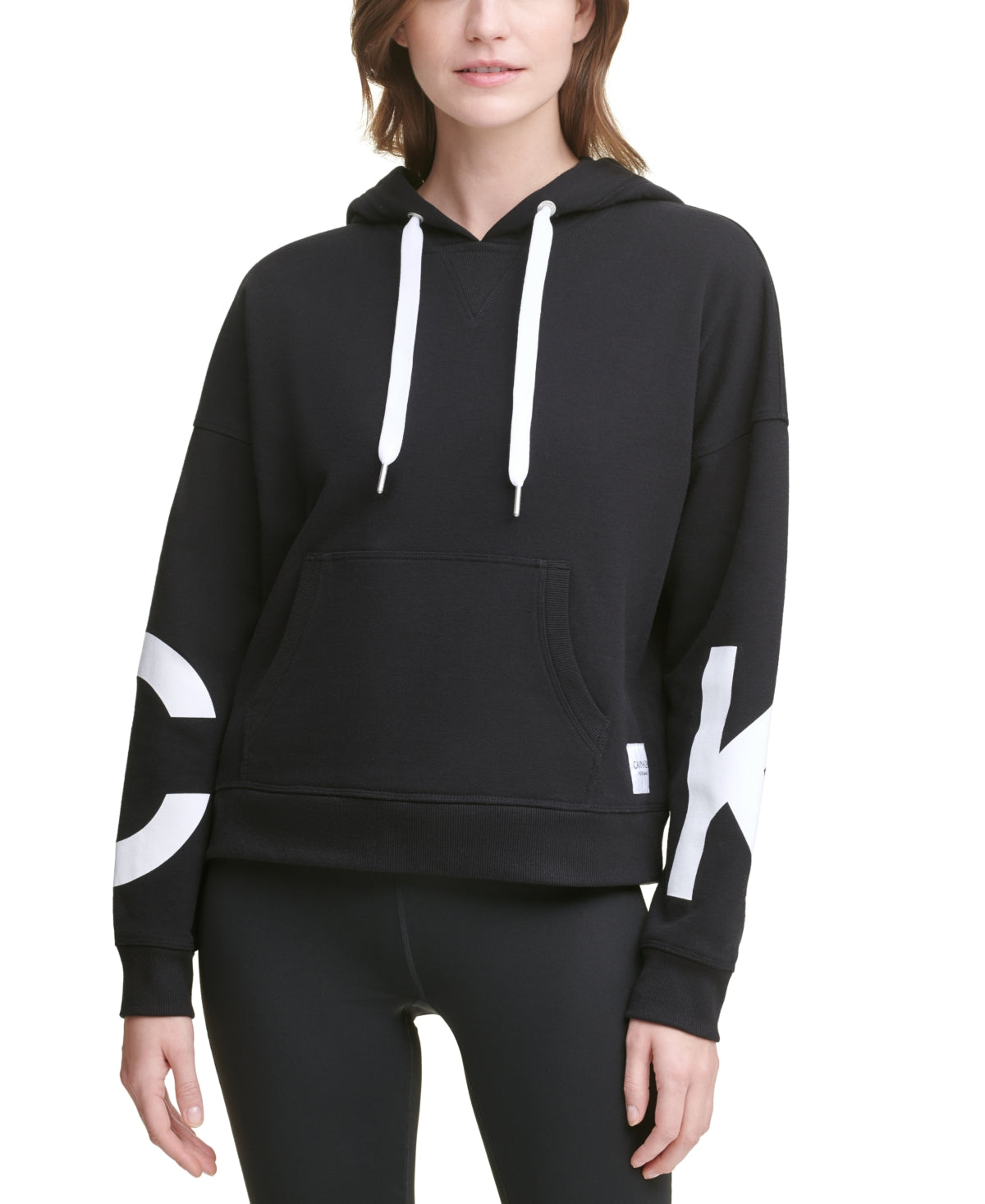 Calvin Klein Women's Jumbo Logo Fleece Hoodie Black Size Medium
