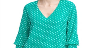 Calvin Klein Women's Clipped Dot Tiered Sleeve Top Green Size Medium