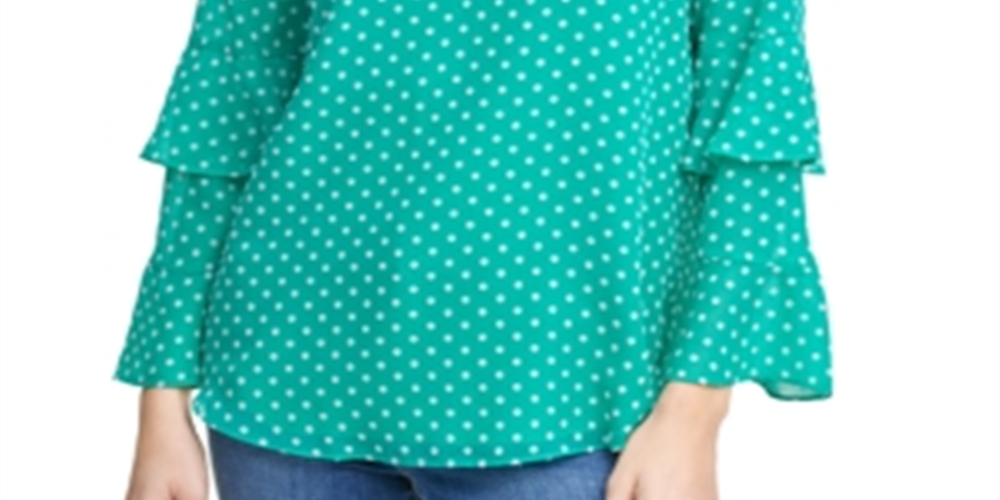 Calvin Klein Women's Clipped Dot Tiered Sleeve Top Green Size Medium