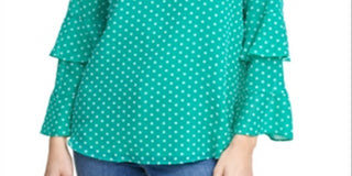Calvin Klein Women's Clipped Dot Tiered Sleeve Top Green Size Medium