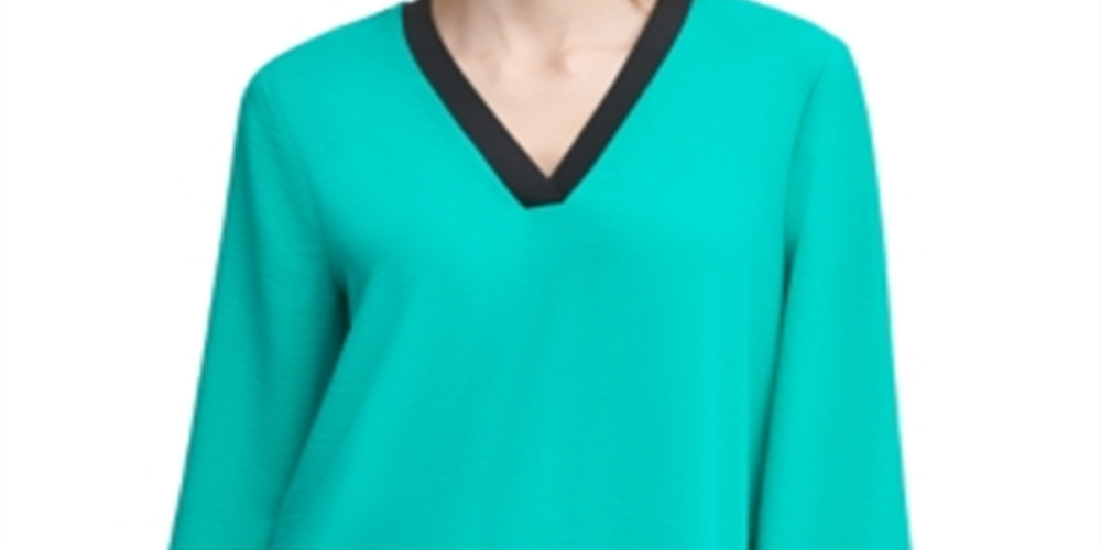 Calvin Klein Women's V Neck Solid Top Green Size Medium