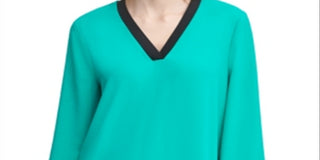 Calvin Klein Women's V Neck Solid Top Green Size Medium