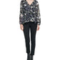 Calvin Klein Women's Printed Ruffled Faux Wrap Top Black Size X-Small