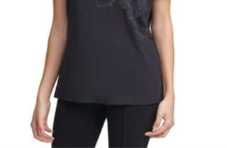 Calvin Klein Women's Floral Embellished T-Shirt Black Size Small