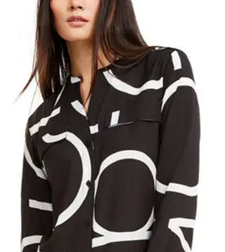 Calvin Klein Women's Long Sleeve Logo Button Front Blouse Black Size Large