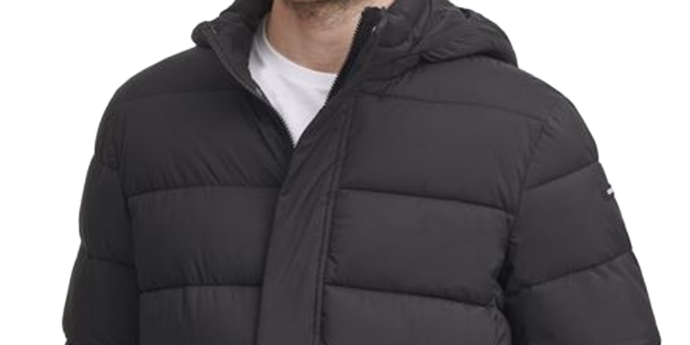 Calvin Klein Men's Long Hooded Puffer Jacket Black Size S