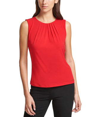 Calvin Klein Women's Pleated Sleeveless Top Red Size Petiet X-Small