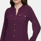 Calvin Klein Women's Textured Roll Tab Blouse Purple Size Large