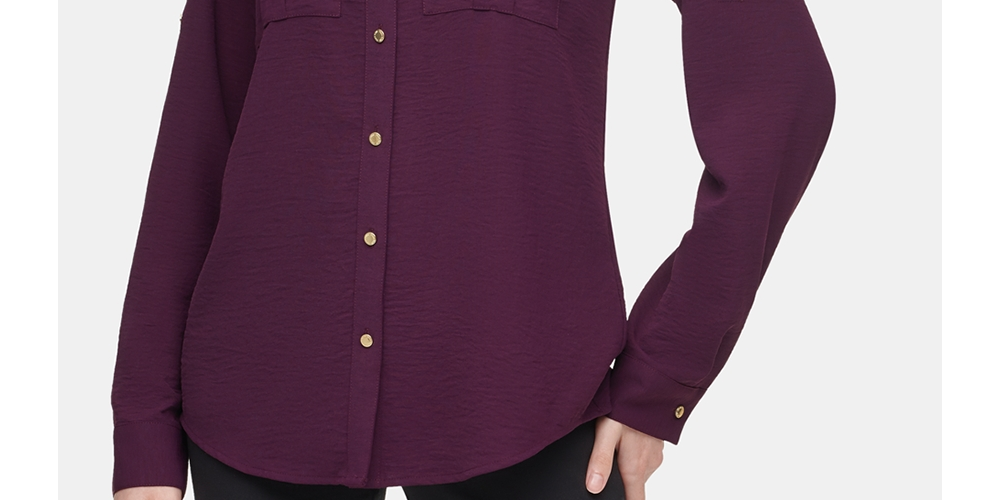 Calvin Klein Women's Textured Roll Tab Blouse Purple Size Medium