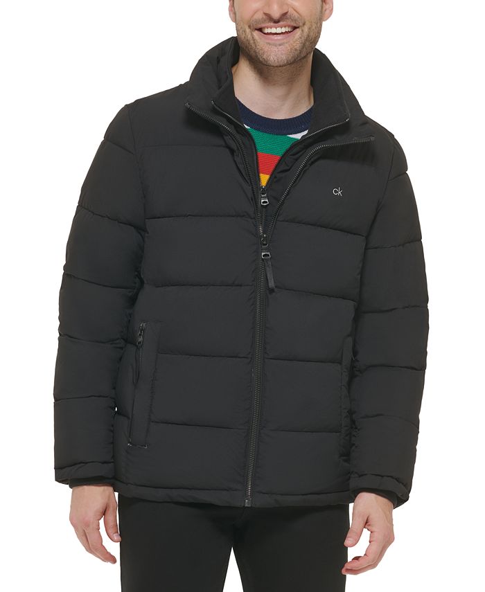 Calvin Klein Men's Puffer With Set In Bib Detail Jacket Black Size L