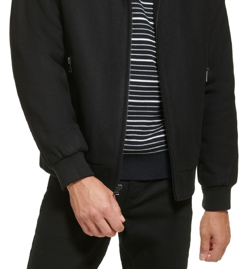 Calvin Klein Men's Wool Bomber Jacket With Knit Trim Black Size XX-Large