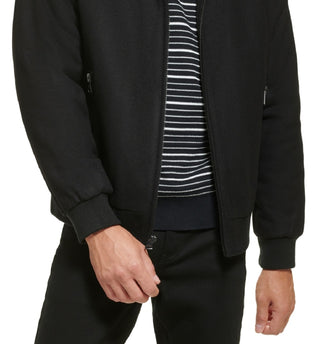 Calvin Klein Men's Wool Bomber Jacket With Knit Trim Black Size XX-Large