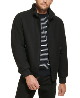 Calvin Klein Men's Wool Bomber Jacket With Knit Trim Black Size XX-Large