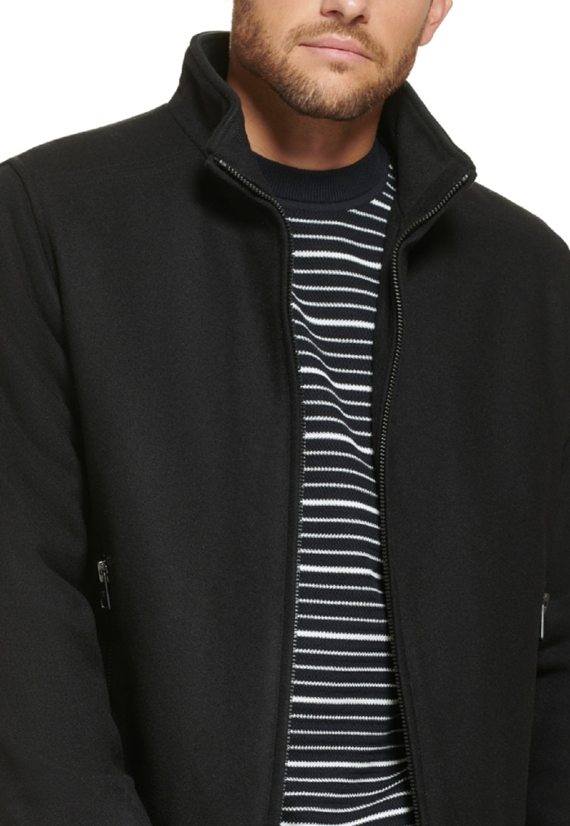 Calvin Klein Men's Wool Bomber Jacket With Knit Trim Black Size Medium