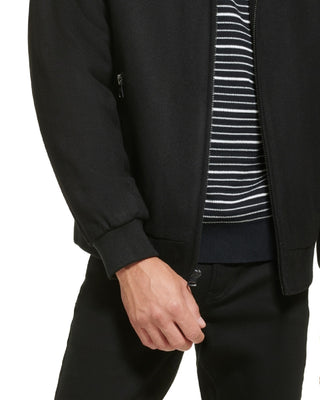 Calvin Klein Men's Wool Bomber Jacket With Knit Trim Black Size Medium