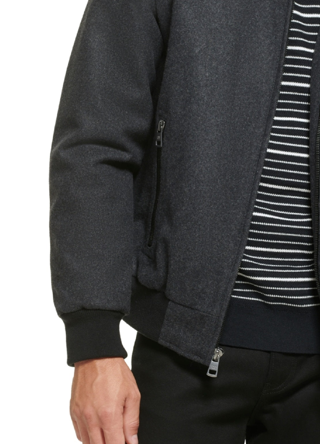 Calvin Klein Men's Wool Bomber Jacket With Knit Trim Gray Size Small