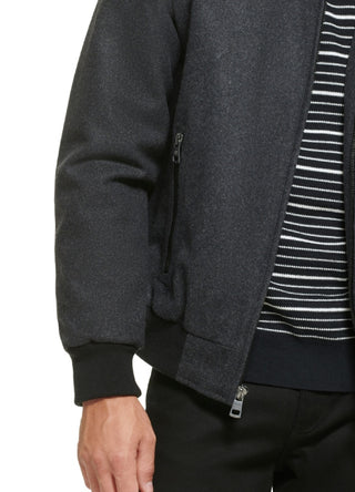 Calvin Klein Men's Wool Bomber Jacket With Knit Trim Gray Size Small